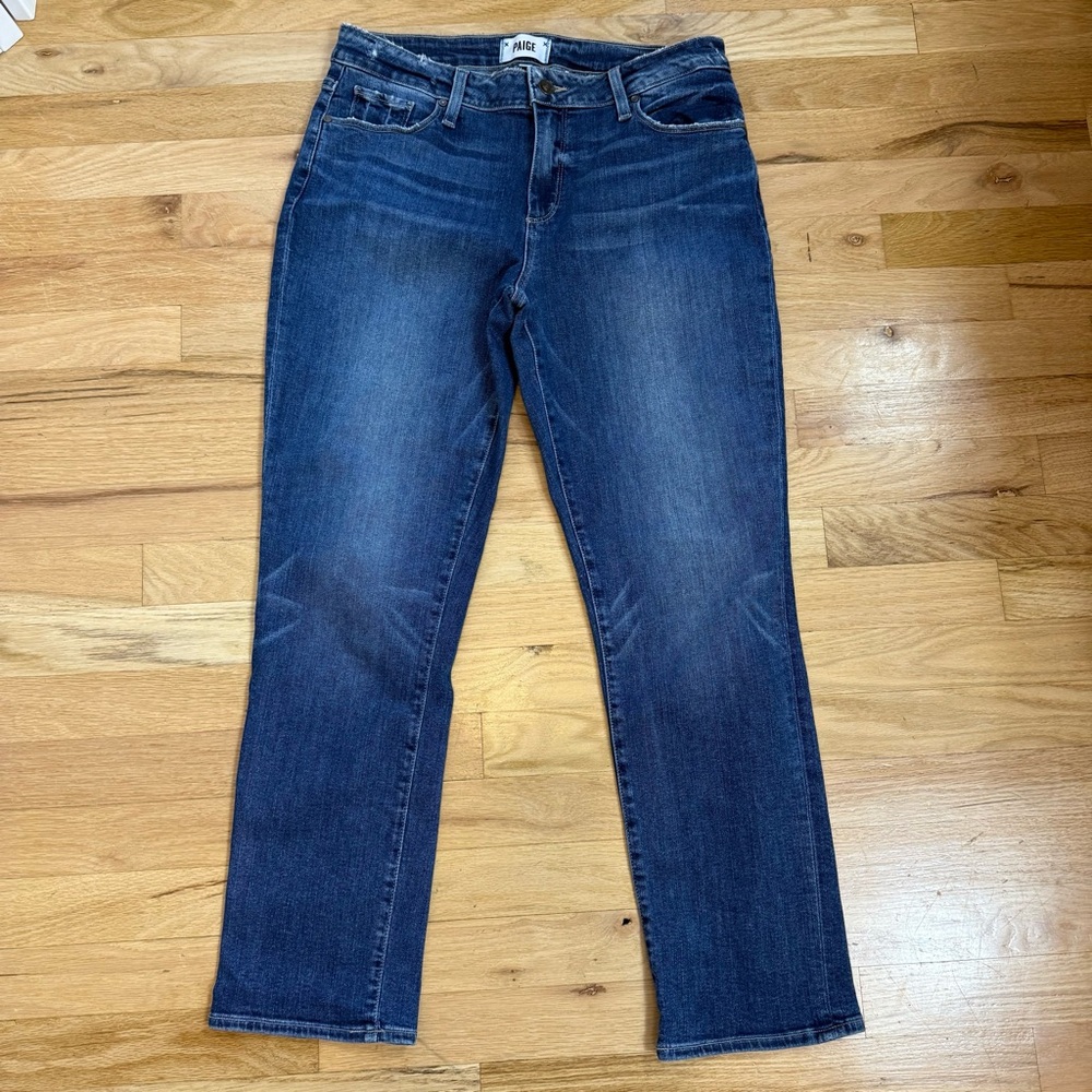 PAIGE Brigitte Blue Crop Straight Leg Jeans Nice Blue Color Perfect Pre-Owned 28